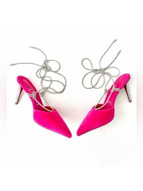 CHRISTIAN LOUBOUTIN | Astrid Lace‎ Strass Pink Suede 85 Ankle Wrap Heels 39